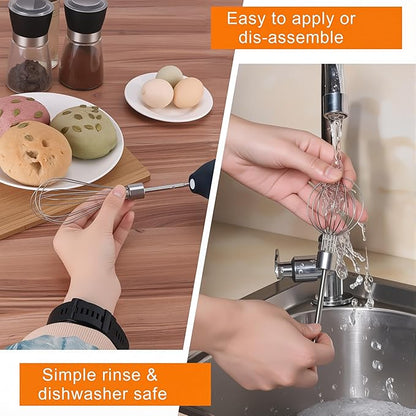 Electric Hand Mixer Whisk| Wireless Rechargeable Handheld Egg Beater with 2 Stainless Steel Mixing Heads | Portable Kitchen Aid Hand Mixer for Egg, Milkshake Cream, Cake, Baking & Cooking-Black