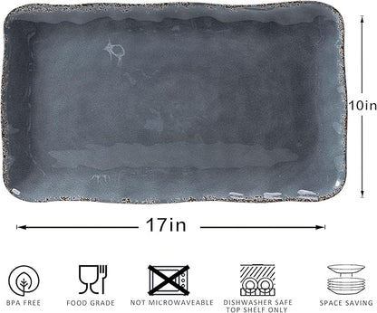 Large Vintage Melamine Serving Platter, Set of 2, 17x10 Inch Melamine Rectangular Serving Platter and Trays .Cool Gray