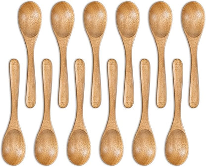 INTAJ 12 PCS Small Wooden Spoons, 5 Inch Honey Spoons for Tea, Hardwood Wooden Honey Teaspoon for Coffee, Little Tiny Wood Spoons, Bamboo Table Spoon for stirring, Wooden Spoons for Utensils Set