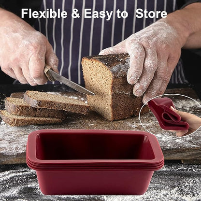Silicone Mini Loaf Pan Set of 4, NonStick Easy Release Rectangle Silicone Mini Cake Pan for Baking Bread, Flexible BPA Free Silione Baking Mold and Bread Mold, Toast Pan, Brownie Loaf Pan, Cake Mold…