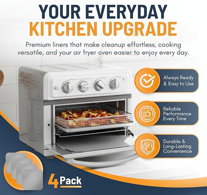 Toaster Oven Liners for Bottom of Oven (4 Pack) Reusable Non-Stick Heat Resistant Toaster Liners, Compatible with Ninja, Cuisinart, Emeril Lagasse & More, Toaster Mat, 12"x12" (Silver)