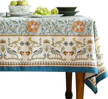 patdrea Designer French Linen Blue Tablecloth for Rectangle Table,Vintage Floral Table Cloth,Colorful Decoration Fall Cover Kitchen Dining for Thanksgiving,Tea Party,Christmas,63"x110"-Wensel