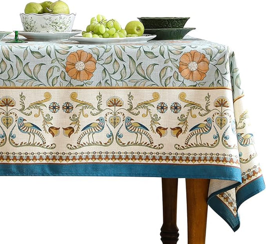 patdrea Designer French Linen Blue Tablecloth for Rectangle Table,Vintage Floral Table Cloth,Colorful Decoration Fall Cover Kitchen Dining for Thanksgiving,Tea Party,Christmas,55"x87"-Wensel