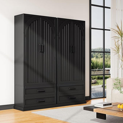 iPormis 71" Tall Kitchen Pantry Storage Cabinet w/Adjustable Shelf, Large Drawers & Door Shelves, Freestanding Kitchen Cupboard for Dining Room/Living Room, Black