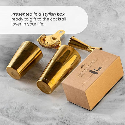 A Bar Above 4-Piece Cocktail Shaker Set, for Professional and Home Bar, Premium Bar Kit Gifts, Includes Strainer, Jigger, Shaker Set, and 4-Hour Cocktail Course