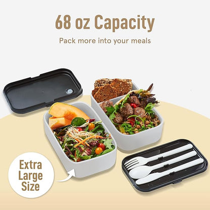 Double Premium Bento Box Adult, 67 fl oz BPA-Free - Cream Stackable Lunch Box with Leak-Proof Lids & Dividers, Perfect for Meal Prep, Lunches & Portion Control
