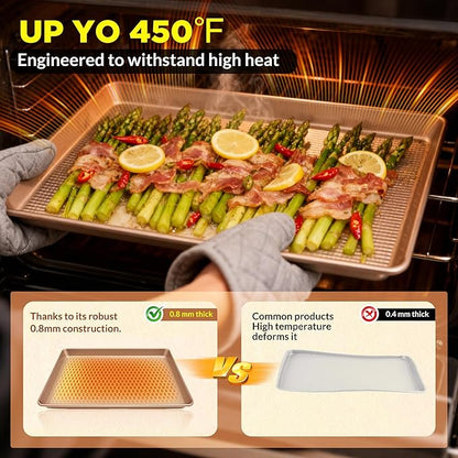 Saker nonstick baking sheet pan set,Multi-Use Non-Stick Baking Pan Set, Stackable Carbon Steel Cookie Sheets for Even Baking, Roasting & Meal Prep, Oven Safe & Easy Clean (Champagne Gold)