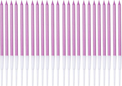 by Tugba Aydan - Pink Birthday Candles - 24 Count Long Thin Pink Birthday Candles for Cake, Metallic Cake Candle for Birthday, Party Candles
