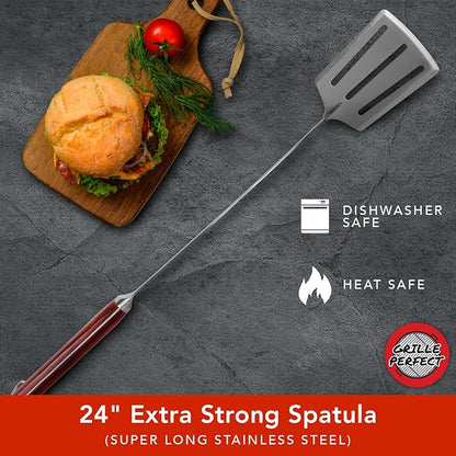 Grill Spatula 24-inch Super Long for Grilling Barbecue Griddle and Fire Pit Extra Strong Curved Neck Premium Hardwood Handle Large Stainless Steel Blade For BBQ Outdoor Kitchen and Grilled Food