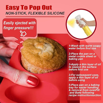 24 Cups Cupcake Pan,Mini Silicone Muffin Pan,Nonstick Food Grade Silicone Baking Cups,Great for Making Muffin Cakes, Tart, Bread - 2 PCS
