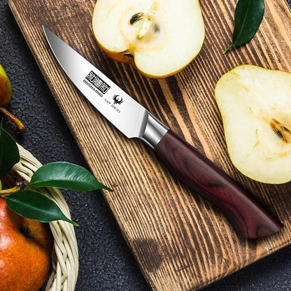 HOSHANHO 3.75 Inch Paring Knife, Ultra Sharp High Carbon Stainless Steel Small Kitchen Knife, Professional Janpanese Fruit Knife with Ergonomic Wood Handle