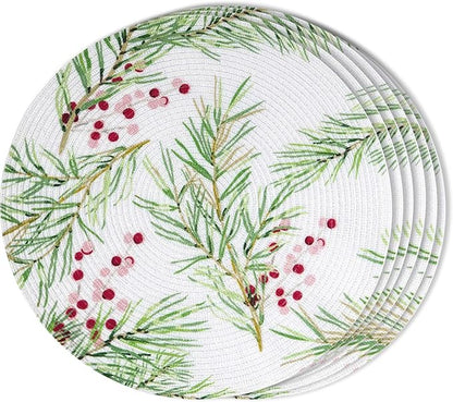 FunWheat Round Placemats Set of 6 Table Mats for Dining Tables Washable Non-Slip Place mats 15 Inch for Christmas(Christmas Tree, 6pcs)