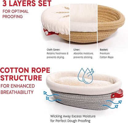 KneadAce Sourdough Starter Kit With Culture, Starter Culture, 24oz Sourdough Jar, 2 x Cotton Rope Banneton Bread Proofing Basket, Bread Lame, Perfect Gifts for bakers Sourdough Bread Baking supplies