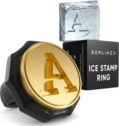 Berlinzo Ice Stamp Ring for Cube & Sphere - Custom Ice Cubes for Whiskey, Mojito Cocktails – A Letter Shaped Brass Ice Stamp a/ 3mm Depth - Black