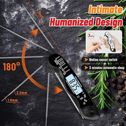 Meat Thermometer, IP67 Waterproof Digital Meat Thermometer with Backlight, Hold Function & Magnet for Grill, BBQ, Candy, Beef,Turkey，Gadgets Essentials BBQ Accessories,Mens Stocking Stuffers