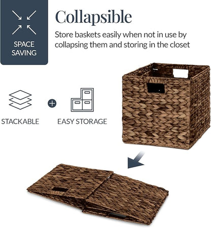 Best Choice Products 12x12in Pack of 5 Cube Storage Baskets, Water Hyacinth Multipurpose Collapsible Organizers, Handwoven Laundry Totes for Laundry, Living Room, Kids Room & Nursery - Brown