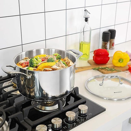 Rorence Stainless Steel Stock Pot: 6 Quart Stockpot with Stainless Steel Handles Capsule Bottom & Tempered Glass Lid …