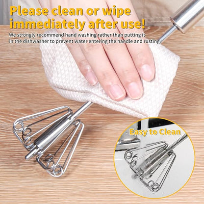 Newness Egg Whisk, [2 Pack 10in & 12in] Stainless Steel Hand Push Whisk Blender for Home - Versatile Tool for Egg Beater, Milk Frother, Hand Push Mixer Stirrer - Kitchen Utensil for Blending, Whisking