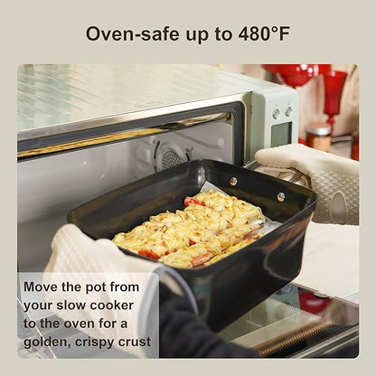 7-Quart Slow Cooker | PFOA-Free Ceramic Coating, Dishwasher Safe Oven Safe to 450°F, Perfect for Large Families, Entertaining (With Timer)