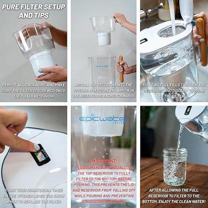 Epic Water Filters Pure Filter Pitchers for Drinking Water, 10 Cup 150 Gallon Filter, Tritan BPA Free, Removes Fluoride, Chlorine, Lead, Forever Chemicals (White & Bamboo)
