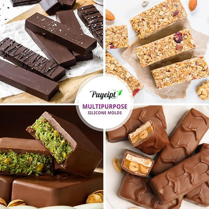 8-Cavity Silicone Candy Bar Molds, 2 Pcs Granola Bar Molds Rectangle Chocolate Mold for Baking Protein Energy Bar, Dubai Chocolate Bar, Brownie