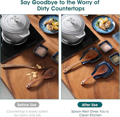 vancasso Stern Spoon Rest for Kitchen, Square Ceramic Spoon Holder for Stove Top, Heat Resistant Utensil Rest for Countertop, Dishwasher Safe, Kiln Blue, 2 Pack