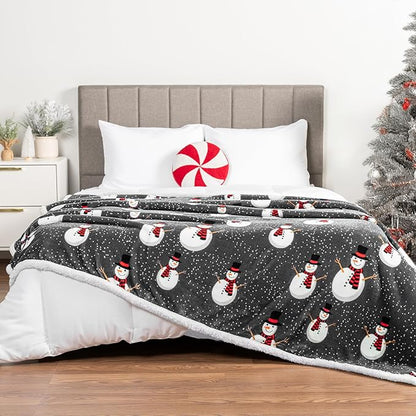 PAVILIA Premium Christmas Sherpa Throw Blanket | Snowman Decoration, Fleece, Plush, Warm, Cozy Reversible Microfiber Holiday Blanket 50 x 60
