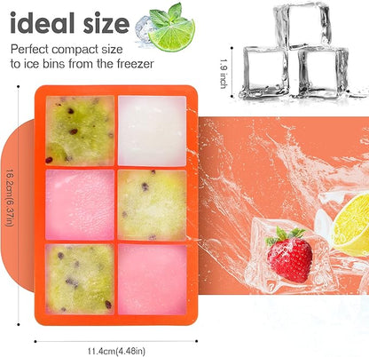 Silicone Ice Cube Trays with Lids,Large Square Ice Cube Molds for Freezer, Whiskey, Cocktail, Stackable Flexible and Reusable & Easy Release BPA Free (2 Pack&Dark Gray and Orange)