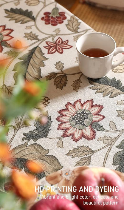 ISAENNE Designer Provence Floral Tablecloth Rectangular,Linen Colorful Washable Indoor Table Cloth,Durable Decor Tablecloths for Dining Thanksgiving Kitchen Christmas,55"*87"-Ratina