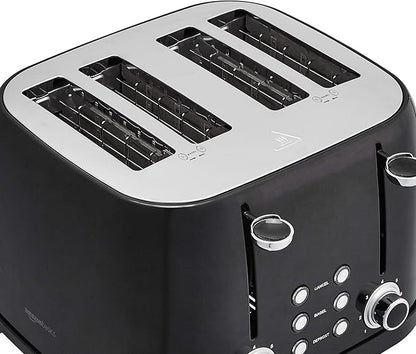 Amazon Basics 4 Slice Toaster, 6 Browning Settings, Removable Crumb Tray, Bagel and Defrost Function, Cancel Button, 1600W, Black
