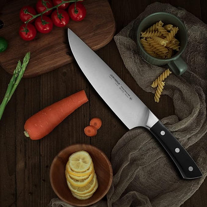 JARVISTAR 8 Inch Chef’s Knife: Professional kitchen knife - Ultra Sharp High Carbon Stainless Steel Forged Short Bolster - Chef Knife Ergonomic Handle for Cutting Vegetable