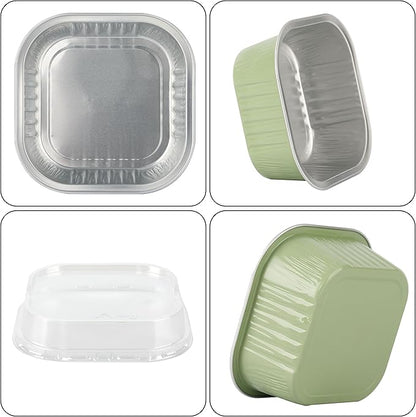 Cupcake Liners With Lids, BAKINGPAK 30PCS 10oz Square Mini Aluminum Pans with Lids Mini Cake Pans with Lids Disposable Aluminum Foil Ramekins with Lids Baking Cups With Lids for St. Patrick's Day,Fern
