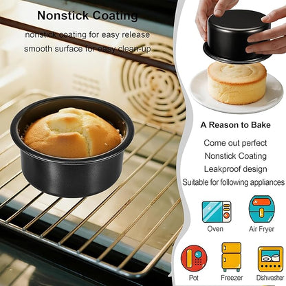4 Inch Cake Pan Set of 3, Nonstick Smash Cake Pans with 100PCS Parchment Paper for Christmas Birthday, Round Mini Cake Pans Tin for Baking Layer Cakes Small Cheesecake, Straight Side & Dishwasher Safe