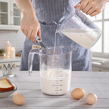 DaYammi 4-Cup Plastic Measuring Cups 1-Piece, Food-Grade Measuring Cup for Dishwasher, Liquid Measuring Cups for Baking, Cooking, Prepping, Pitcher with Readable Markings, Clear