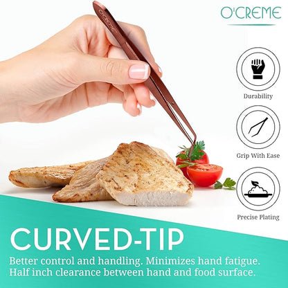 O'Creme Curved Tweezers 6.25 Inch Fine-Point Stainless Steel, Rose Gold