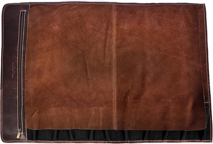 Leather Knife Roll Storage Bag, Elastic and Expandable 10 Pockets, Adjustable/Detachable Shoulder Strap, Travel-Friendly Chef Knife Case (Florida Brown, Leather)