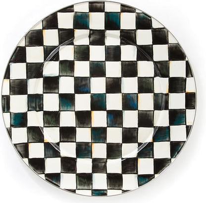 MACKENZIE-CHILDS Enamel Serving Platter, Decorative Serving Platter for Food, 16 Inches, Black-and-White Courtly Check