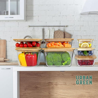 Glass Containers with Bamboo Lids for Food Storage and Meal Prep, Set of 5