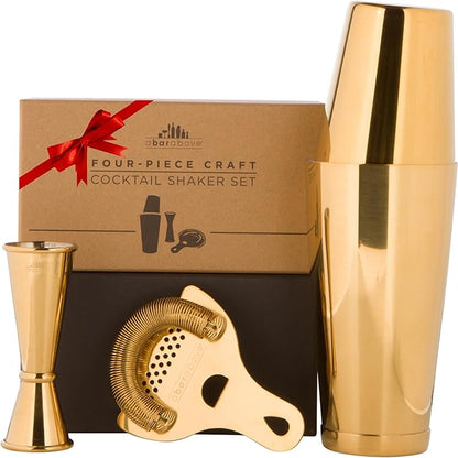 A Bar Above 4-Piece Cocktail Shaker Set, for Professional and Home Bar, Premium Bar Kit Gifts, Includes Strainer, Japanese Jigger, and Boston Shaker Set