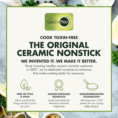 GreenPan Dover 8" and 10" Frying Pan Skillet Set, Healthy Ceramic Nonstick Coating, PFAS-Free, Dishwasher Safe, Comfort Grip Handle, Gray