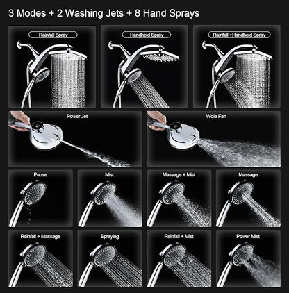 High Pressure Rain Shower Head: Upgrade Shower Heads with Handheld Spray Combo with Fixed Showerhead and 10 Sprays Handheld Shower Head, Detachable Shower head Built-in Magnetic Docking and Power Jets