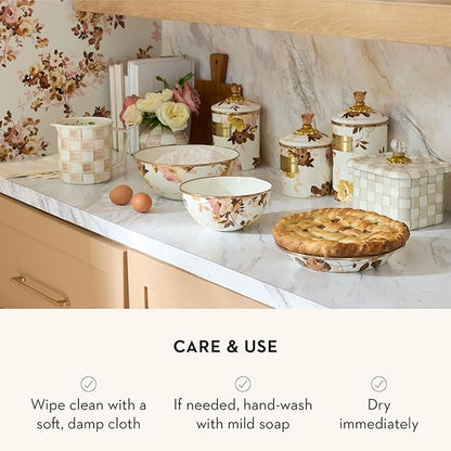 MACKENZIE-CHILDS Enamel Canister, Kitchen Storage Container with Lid, Medium, Wild Rose White