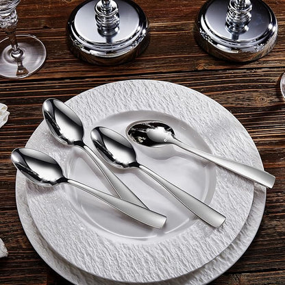 KEAWELL Premium 4-Piece Louis Spoon Set, 18/10 Stainless Steel, Squared Edge, Smooth Finish, Dishwasher Safe (7.6" Dinner Spoon)