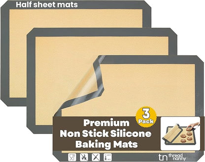 Silicone Baking Mat, Reusable Silicone Baking Sheet Liner for Oven for Bread, Dough, Macaron, Cookie Cooking Liners for Kitchen Counter Bakery Supplies (Baking Mat, 3 Half Sheets)