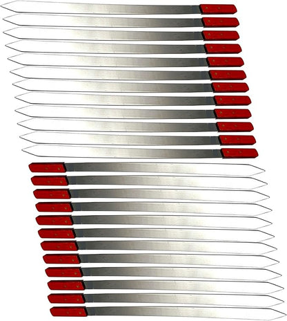 Stainless Steel Barbecue Skewers BBQ Outdoor Grill Skewer stick Barbecue Fork with Solid Wood Handle for Grilling Shish Kebob Koubideh Persian Brazilian Kebab 1" Wide + 1 Free Skewer (24pcs)
