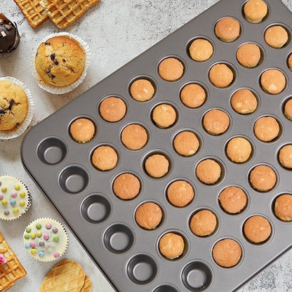 2-Piece 48 Cup Steel Mini Muffin Pan – 1.3″ Extra-Small Cup Size, Round (Not Suit for Standard Mini Liners)