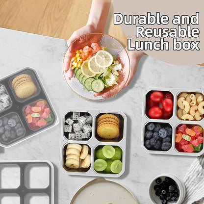 4 Pack Stainless Steel Snack Containers with Lids 4 Compartment Lunch Box for Adults & Kids Meal Prep Bento Box Containers Reusable