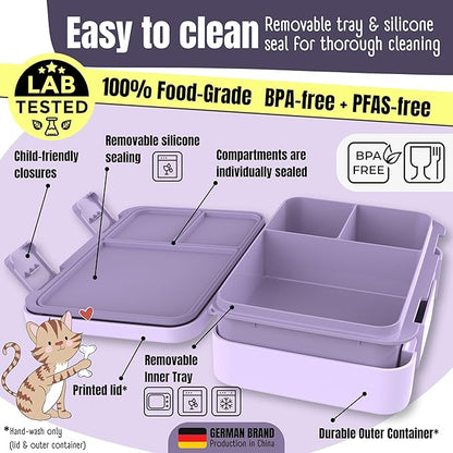 BEARFOOT Kids Lunch Box with Compartments – Compact & Lightweight | Leak-Proof, BPA-Free, Dishwasher & Microwave Safe | Hand-Drawn Design for Preschool, School, Travel (Unicorn Purple, 2.75 Cups)
