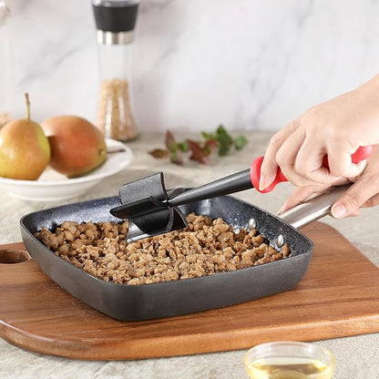 Meat Chopper, MONGSEW Heat Resistant Masher and Smasher for Meat and Hamburger, Ground Beef Smasher, Nylon Meat Spatula Chopper, Mix and Chop Kitchen Tool (Unique Double Colors)