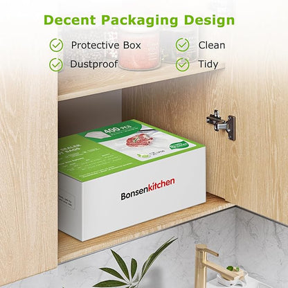 Bonsenkitchen Vacuum Sealer Bags,400 Quart 8" x 12" Precut Food Sealer Bags, Commercial Grade, BPA Free, Heavy Duty, Customized Size Vacuum Bags for Vac Storage, Meal Prep or Sous Vide Cooking, VB14